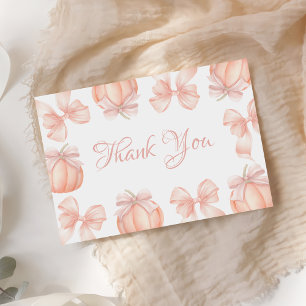 Pumpkin Pink Bow Baby Shower Thank You Card