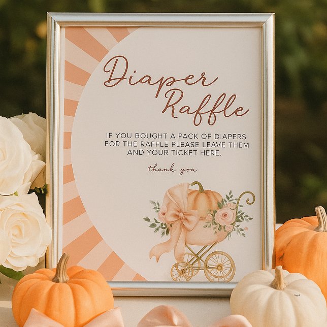 Pumpkin Pink Bow Diaper Raffle Table Sign Poster (Creator Uploaded)