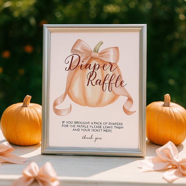 Pumpkin Pink Bow Diaper Raffle Table Sign Poster (Creator Uploaded)