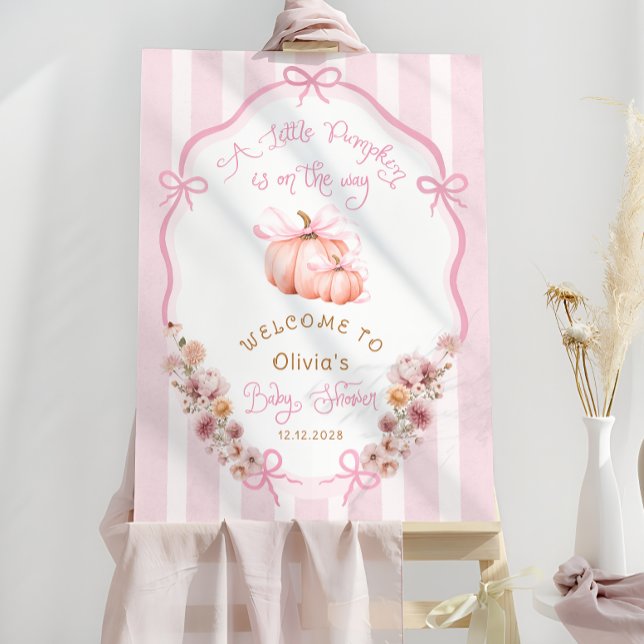 Pumpkin Pink Bow Fall Floral Baby Shower Welcome Foam Board (Creator Uploaded)