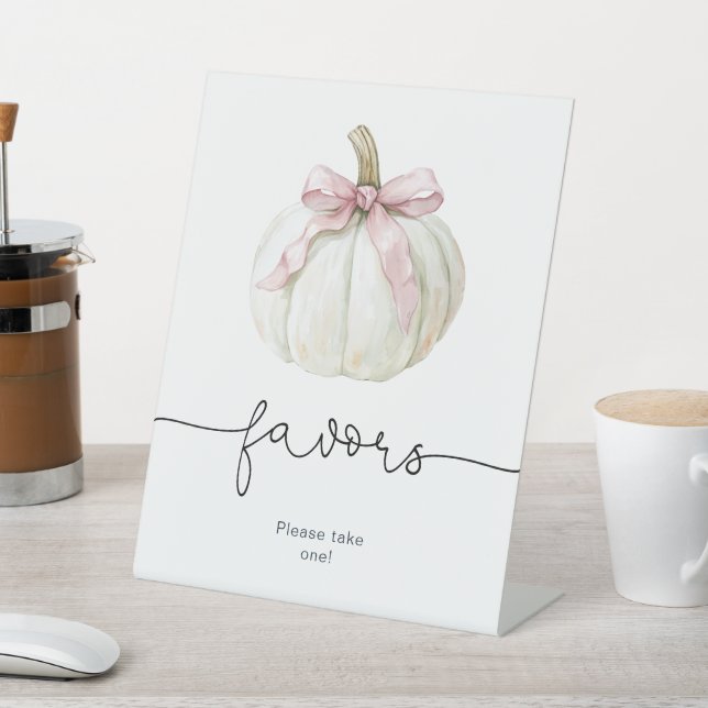 Pumpkin & Pink Bow Favors Sign | Fall Baby Shower (In SItu)