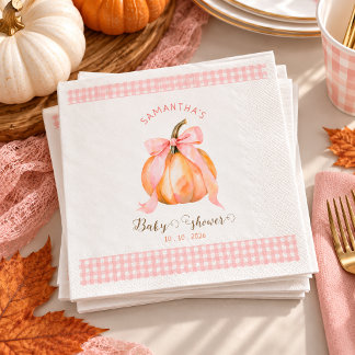 Pumpkin pink bow gingham baby shower napkins