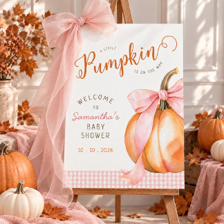 pumpkin pink bow gingham baby shower welcome sign