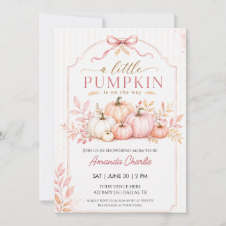 Pumpkin Pink Bow Girl Baby Shower Invitation