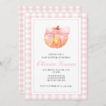 Pumpkin Pink bow Plaid baby shower Invitation