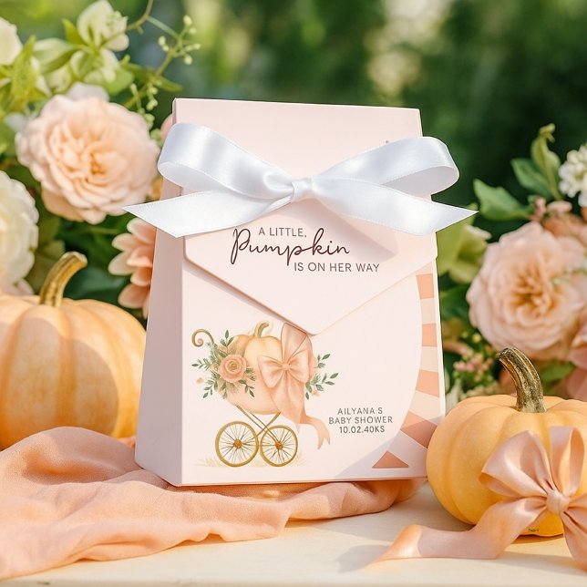 Pumpkin Pink Bow Watercolor Baby Shower Favor Boxes (Creator Uploaded)