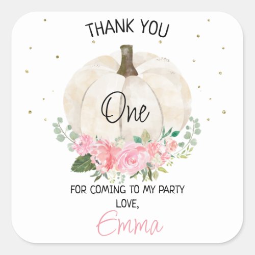 Pumpkin Pink Floral 1st Birthday Favor Sticker