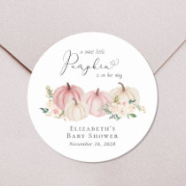 Pumpkin Pink Floral Baby Girl Shower Classic Round Sticker