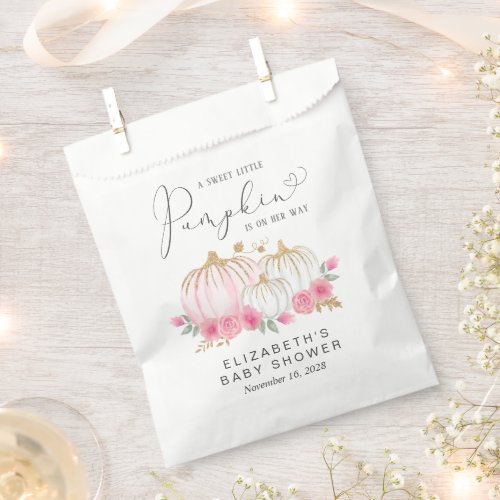 Pumpkin Pink Floral Baby Girl Shower Favor Bag