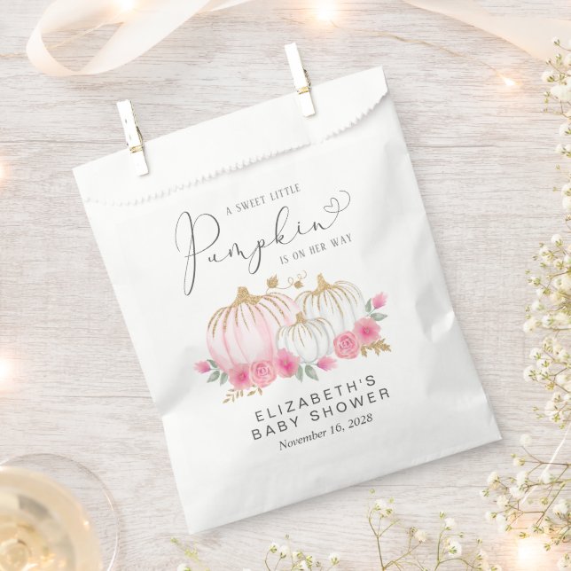 Pumpkin Pink Floral Baby Girl Shower Favor Bag (Clipped)