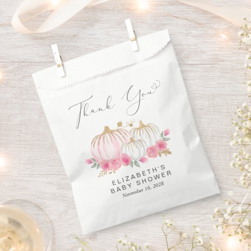 Pumpkin Pink Floral Baby Girl Shower Thank You Favor Bag