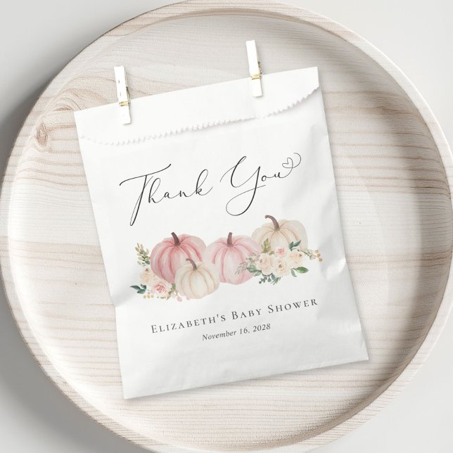 Pumpkin Pink Floral Baby Girl Shower Thank You Favor Bag (Creator Uploaded)