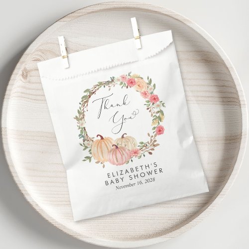 Pumpkin Pink Floral Baby Girl Shower Thank You Favor Bag