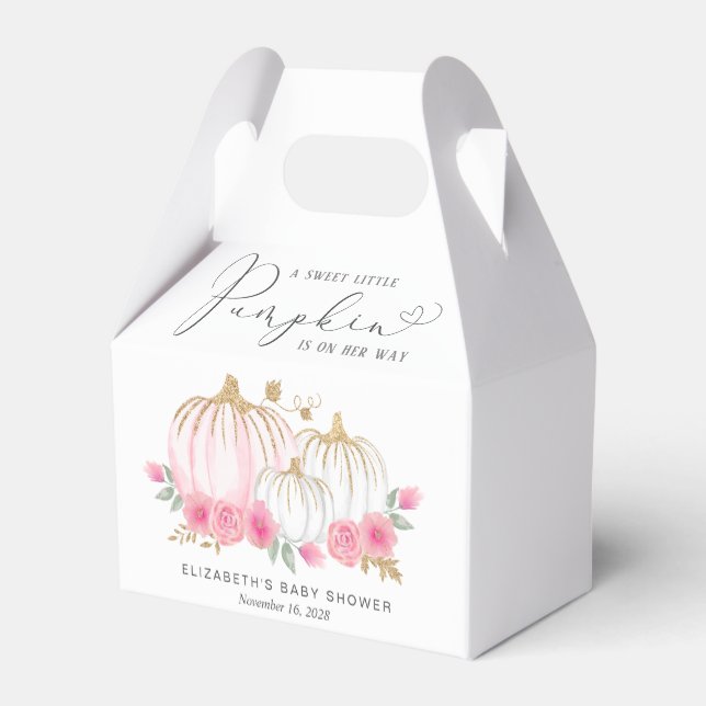 Pumpkin Pink Floral Baby Girl Shower Thank You Favor Boxes (Back Side)