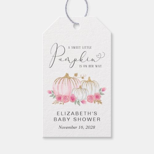 Pumpkin Pink Floral Baby Girl Shower Thank You Gift Tags