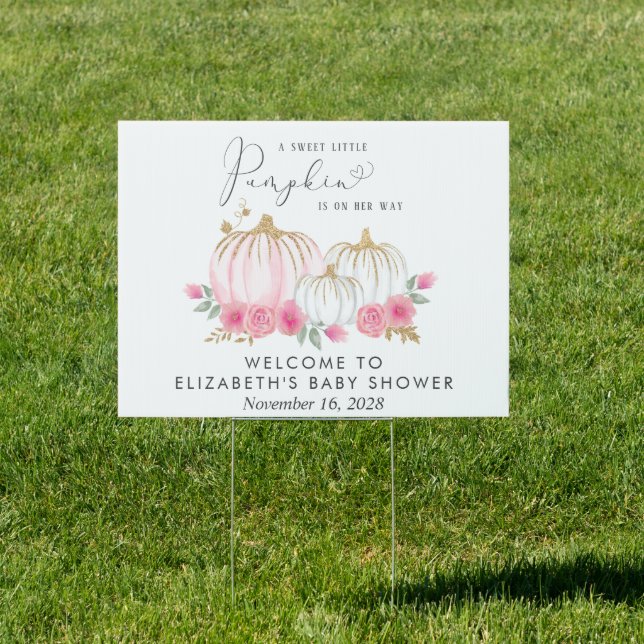 Pumpkin Pink Floral Baby Girl  Shower Welcome Sign (Insitu)