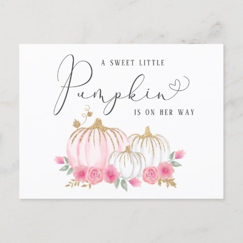 Pumpkin Pink Floral Baby Girl Virtual Shower Invitation Postcard