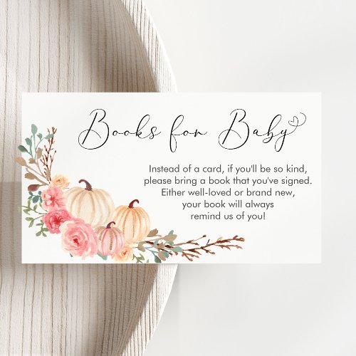 Pumpkin Pink Floral Baby Shower Books For Baby Enclosure Card