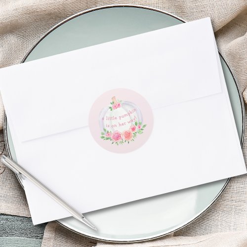 Pumpkin Pink Floral Baby Shower Classic Round Sticker