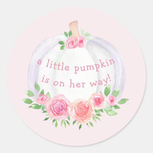 Pumpkin Pink Floral Baby Shower Classic Round Sticker
