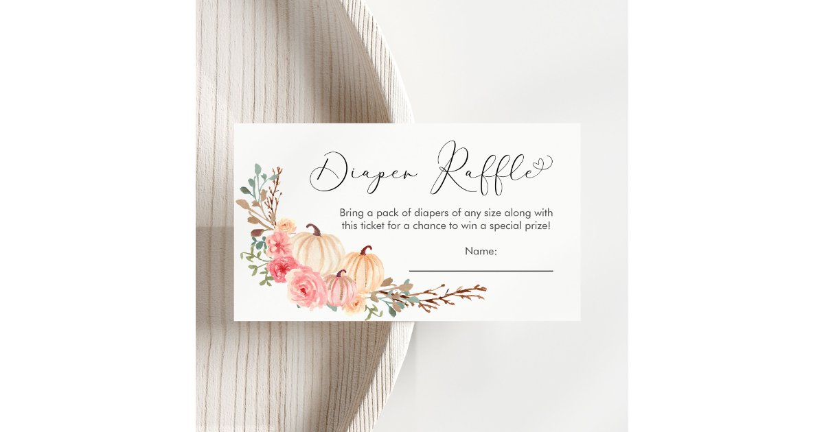 Pumpkin Pink Floral Baby Shower Diaper Raffle Enclosure Card