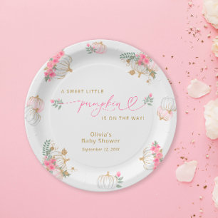Pumpkin Pink Floral Baby Shower Paper Plates