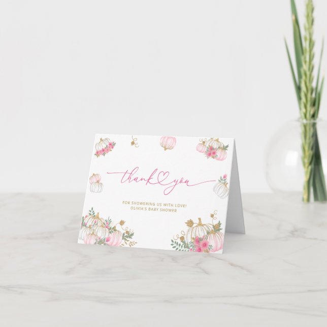 Pumpkin Pink Floral Baby Shower Thank You Card (Front)