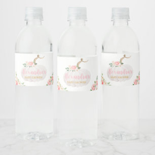 Pumpkin Pink Floral Baby Shower Water Bottle Label