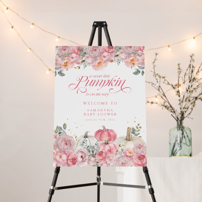  Pumpkin Pink Floral Baby Shower Welcome Sign (In Situ (Stand))