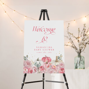 Pumpkin Pink Floral Baby Shower Welcome Sign