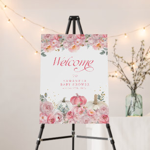 Pumpkin Pink Floral Baby Shower Welcome Sign