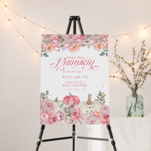Pumpkin Pink Floral Baby Shower Welcome Sign
