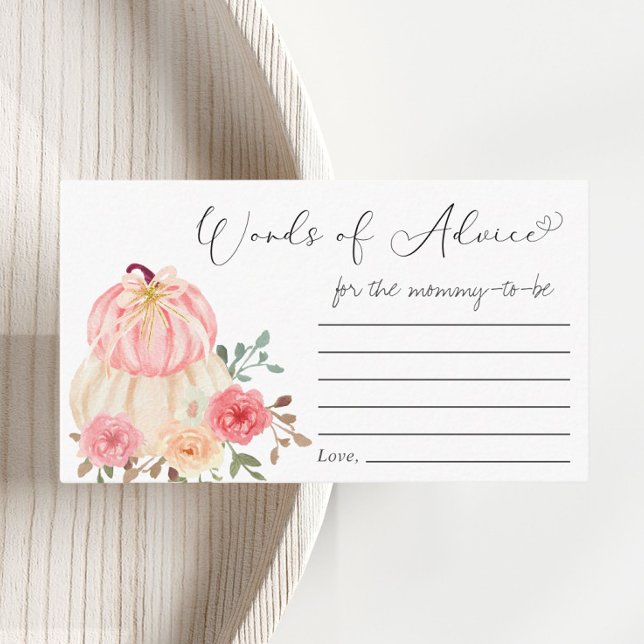 Pumpkin Pink Floral Baby Shower Words Of Advice Enclosure Card (Creator Uploaded)