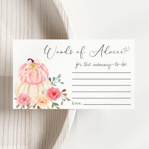 Pumpkin Pink Floral Baby Shower Words Of Advice Enclosure Card