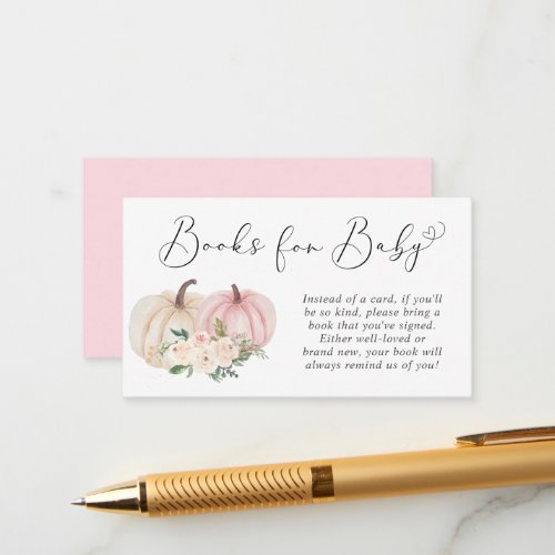 Pumpkin Pink Floral Books For Baby Shower Enclosure Card