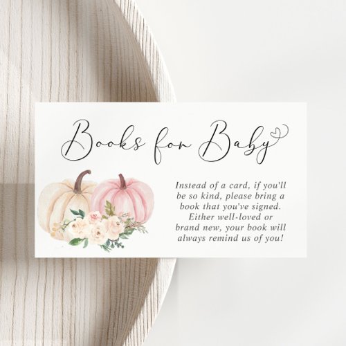 Pumpkin Pink Floral Books For Baby Shower Enclosure Card
