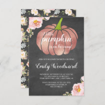 Pumpkin Pink Floral Chalkboard Girl Baby Shower Invitation