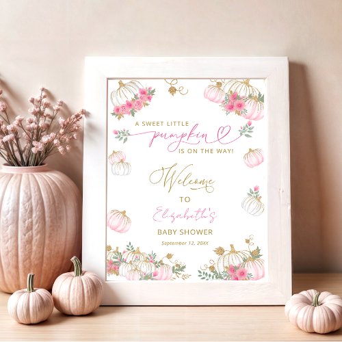 Pumpkin Pink Floral Elegant Cute Welcome Poster