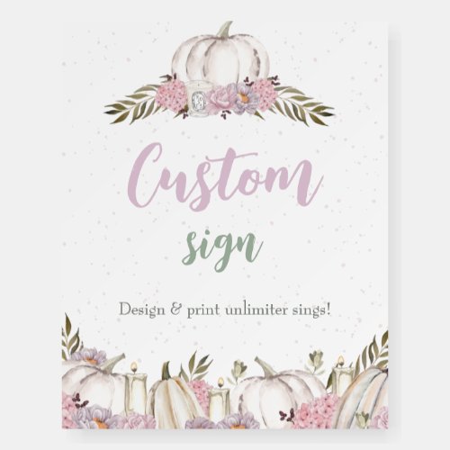 Pumpkin Pink Floral Girl Baby Shower Custom Sign