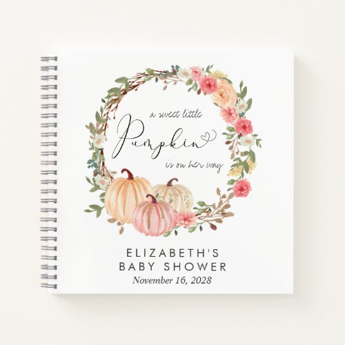 Pumpkin Pink Floral Girl Baby Shower Guest Book