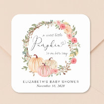 Pumpkin Pink Floral Girl Baby Shower Square Sticker