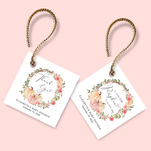 Pumpkin Pink Floral Girl Baby Shower Thank You Favor Tags