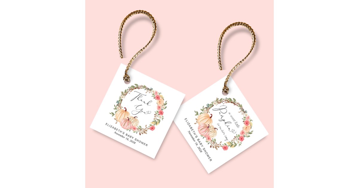Pumpkin Pink Floral Girl Baby Shower Thank You Favor Tags | Zazzle