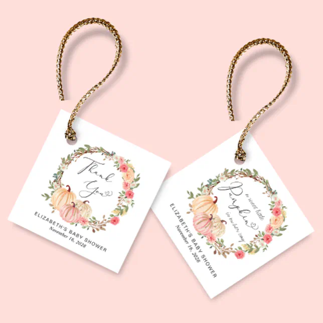 Pumpkin Pink Floral Girl Baby Shower Thank You Favor Tags | Zazzle
