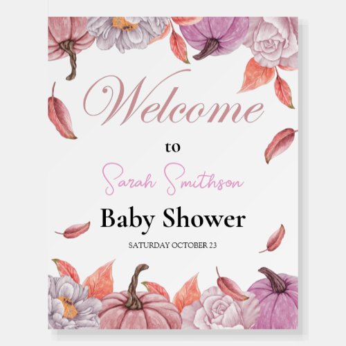 Pumpkin Pink Floral Girl Baby Shower Welcome Sign