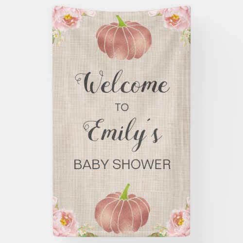 Pumpkin Pink Floral Linen Look Baby Shower Welcome Banner