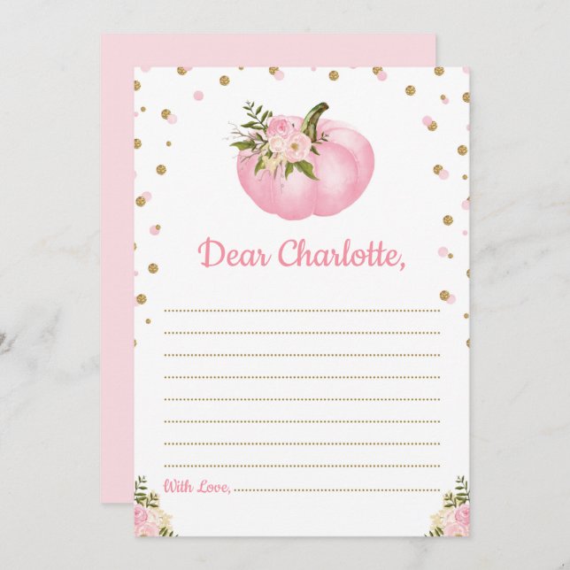 Pumpkin Pink Floral Time Capsule Fall Message Card (Front/Back)