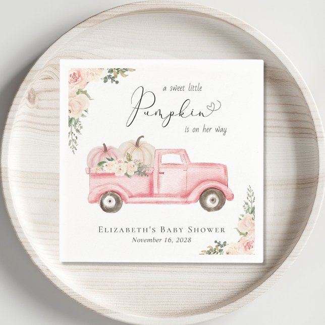 Pumpkin Pink Floral Truck Baby Girl Shower Napkins (Creator Uploaded)