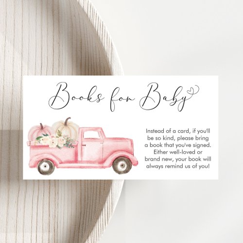 Pumpkin Pink Floral Truck Books For Baby Shower Enclosure Card