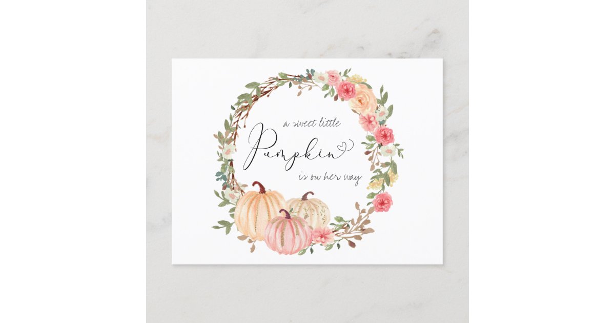 Pumpkin Pink Floral Watercolor Baby Shower Postcard Zazzle